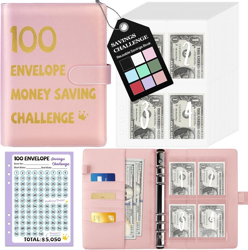 Fabmaker 100 Envelopes Money Saving Challenge Binder, A5 Savings Challenges Book with Envelopes & Reusable Tracker, Binder - Save $5050 in Fun & Motivating Way, Christmas Gifts, Christmas Gifts for Women - Image 1